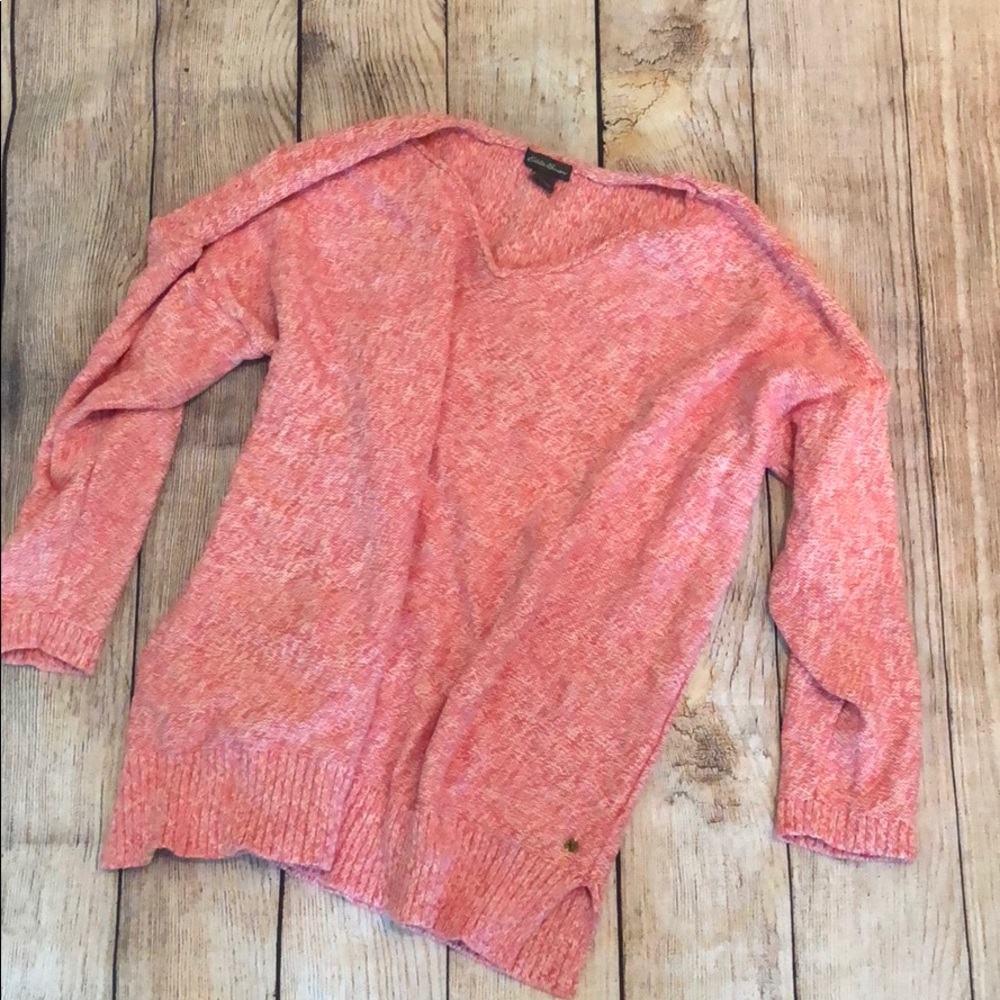 Eddie Bauer pink and white comfy sweater